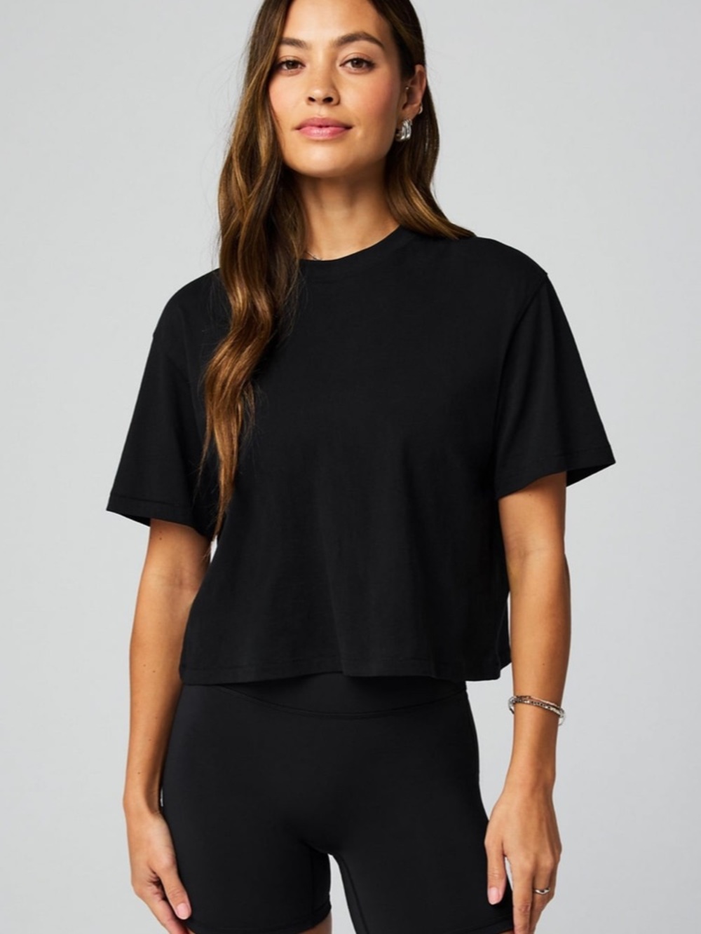 Fabletics Black Cropped Crewneck Tee